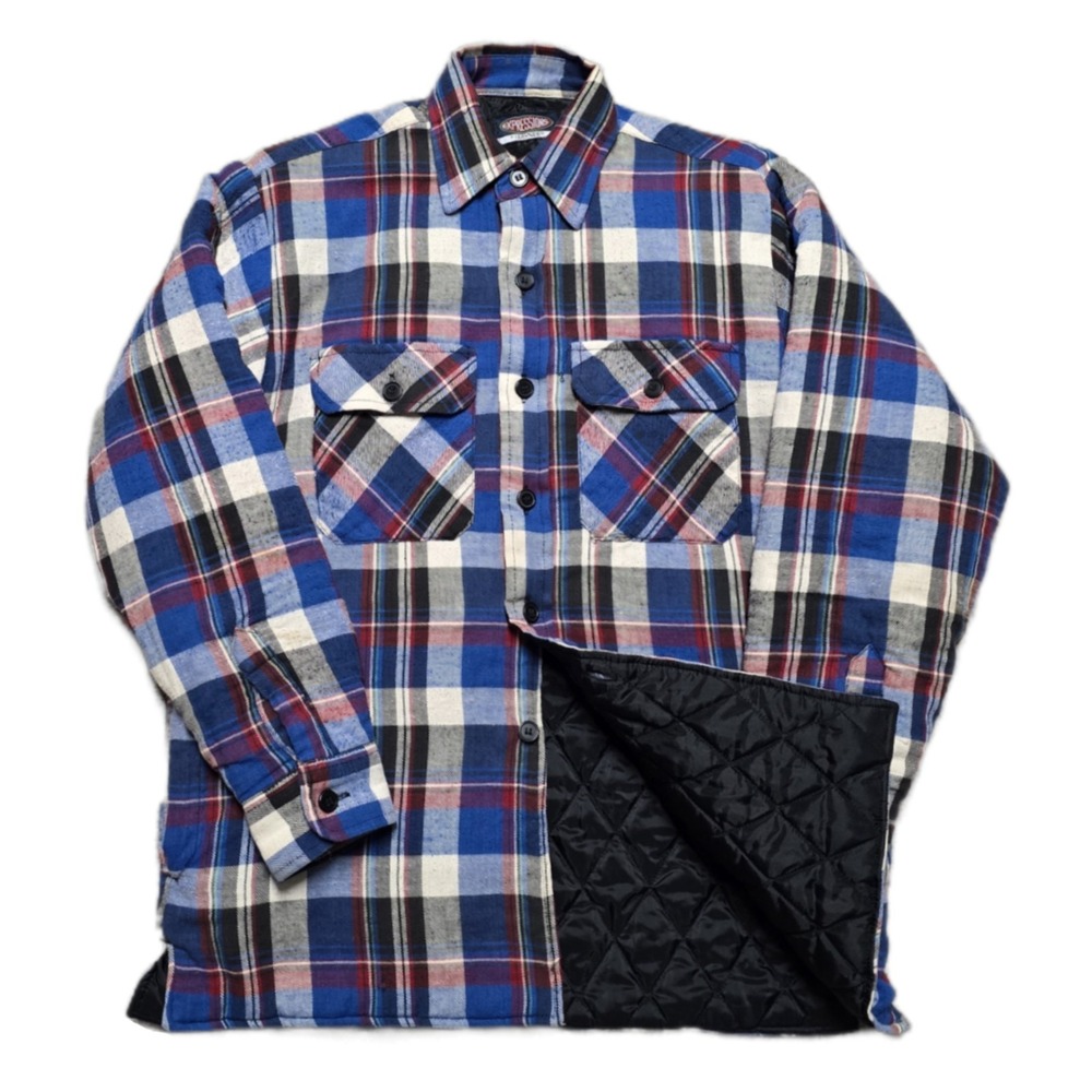 VTG Expressions Quilt Lined Flannel Shirt Mens M Plaid Shacket 80s USA‎